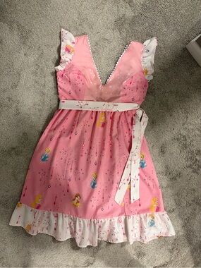 Disney Princess bedsheet V-Neck Summer Dress with Ruffle Trim